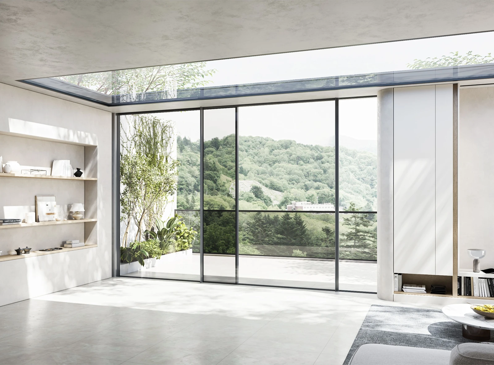 Slimline aluminium sliding doors opening a living space to the garden