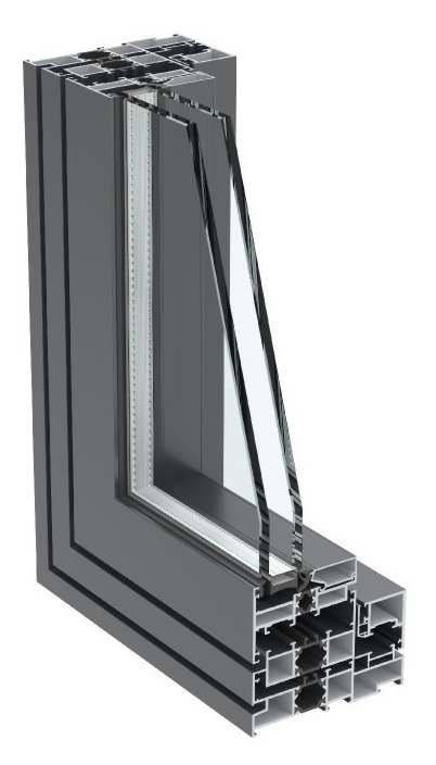 Slimline Aluminium Casement Windows with Screens - frame and glazing section