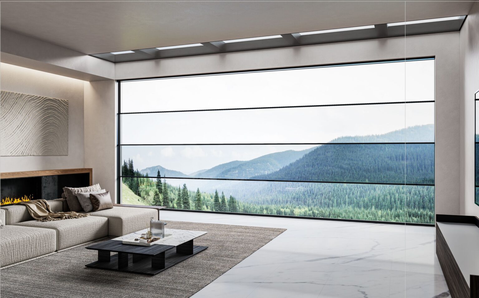 Motorised Aluminium Vertical Sliding Windows - room illustration
