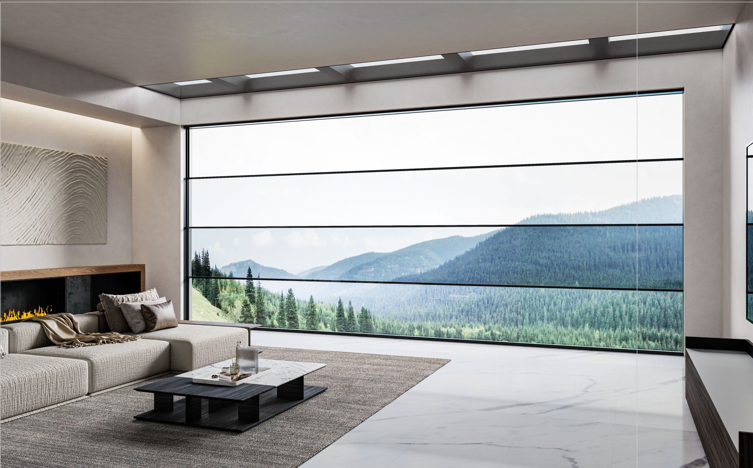 Motorised Aluminium Vertical Sliding Windows - room illustration