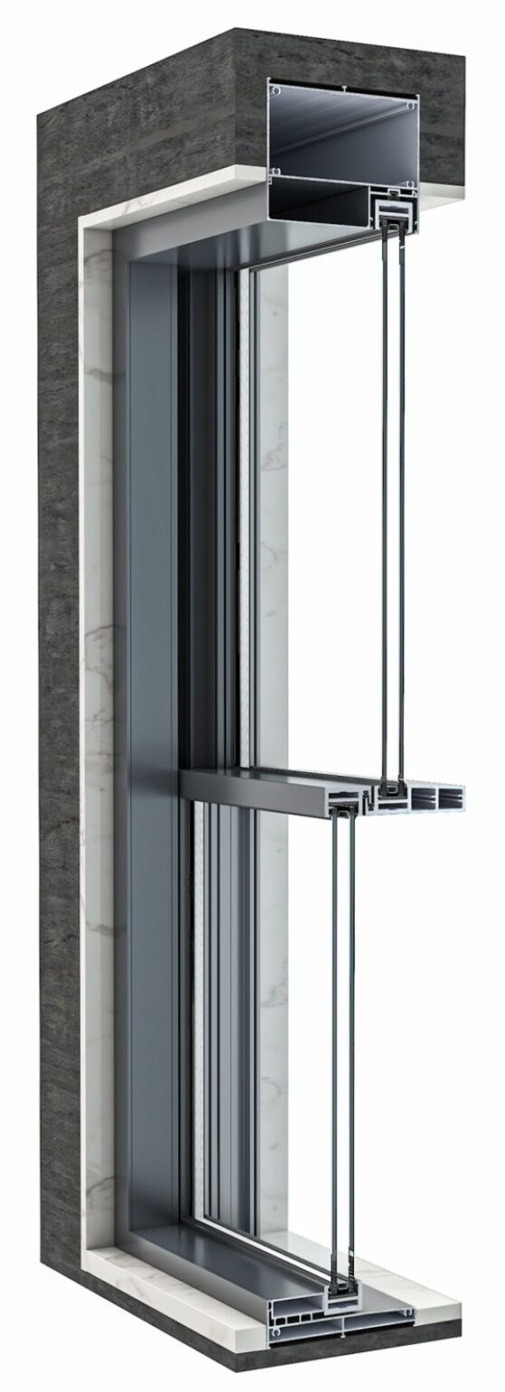 Motorised Aluminium Vertical Sliding Windows - frame and glazing section