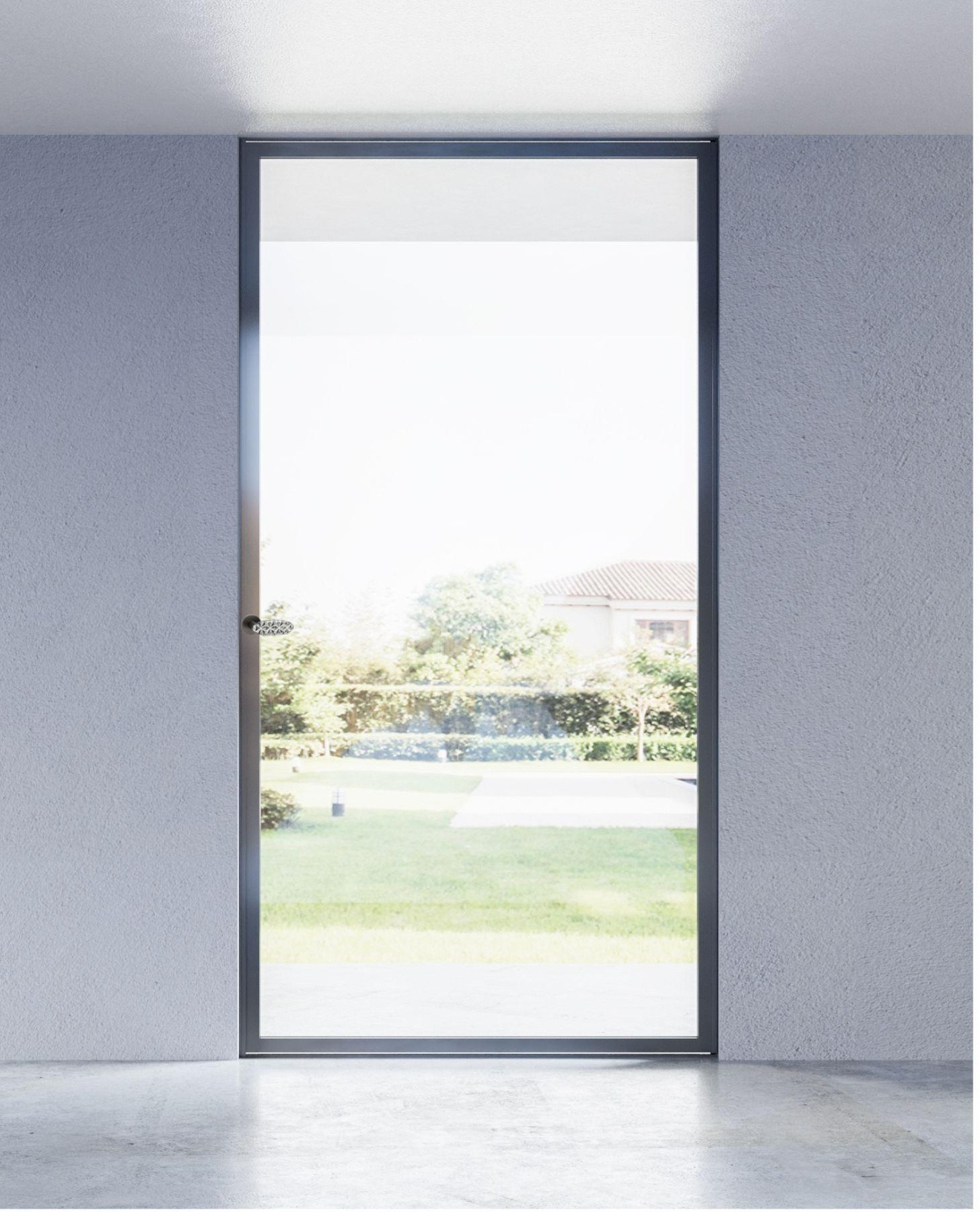 Open aluminium glass pivot door