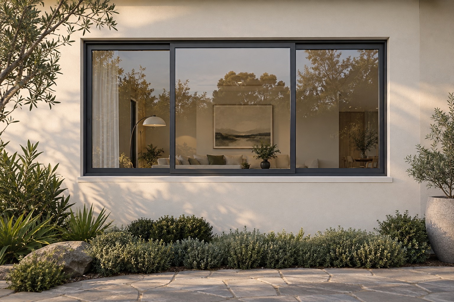 Thermal break aluminium sliding window in a residential facade