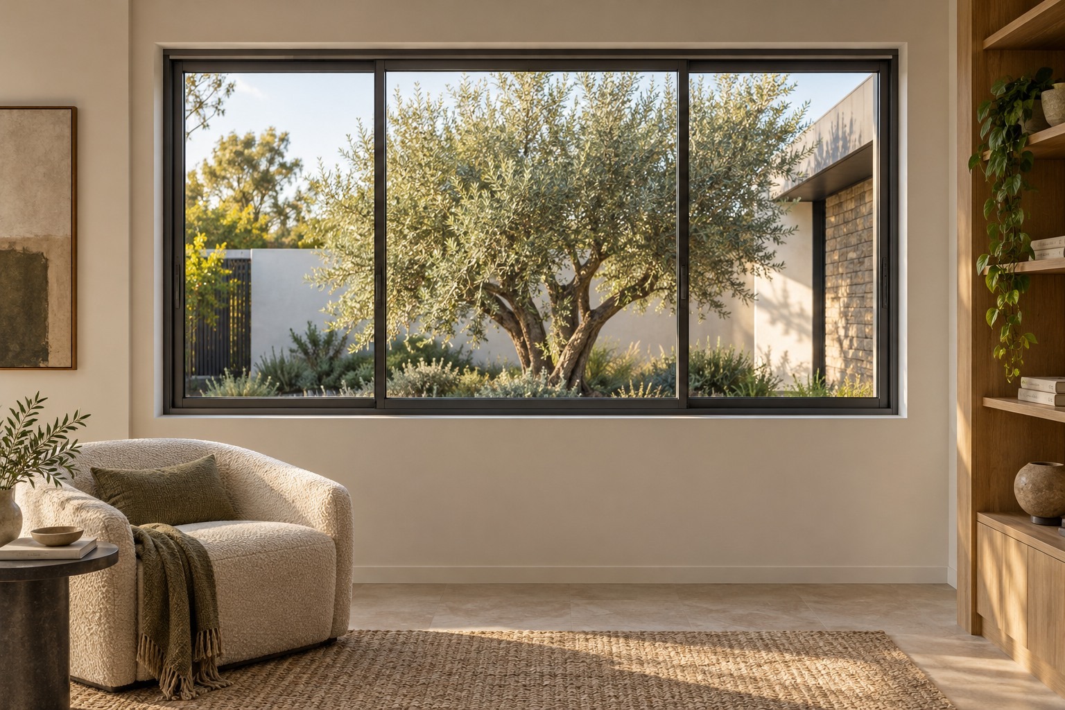 Thermal break aluminium sliding window in a reading corner
