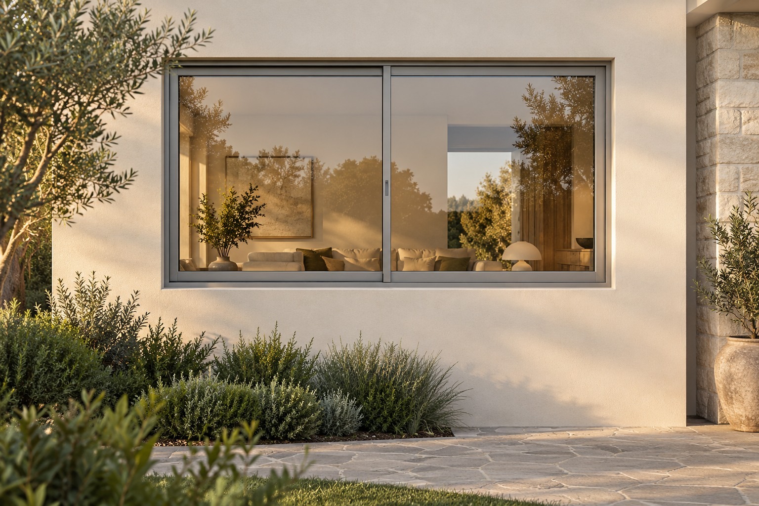 Compression seal aluminium sliding window in a residential facade