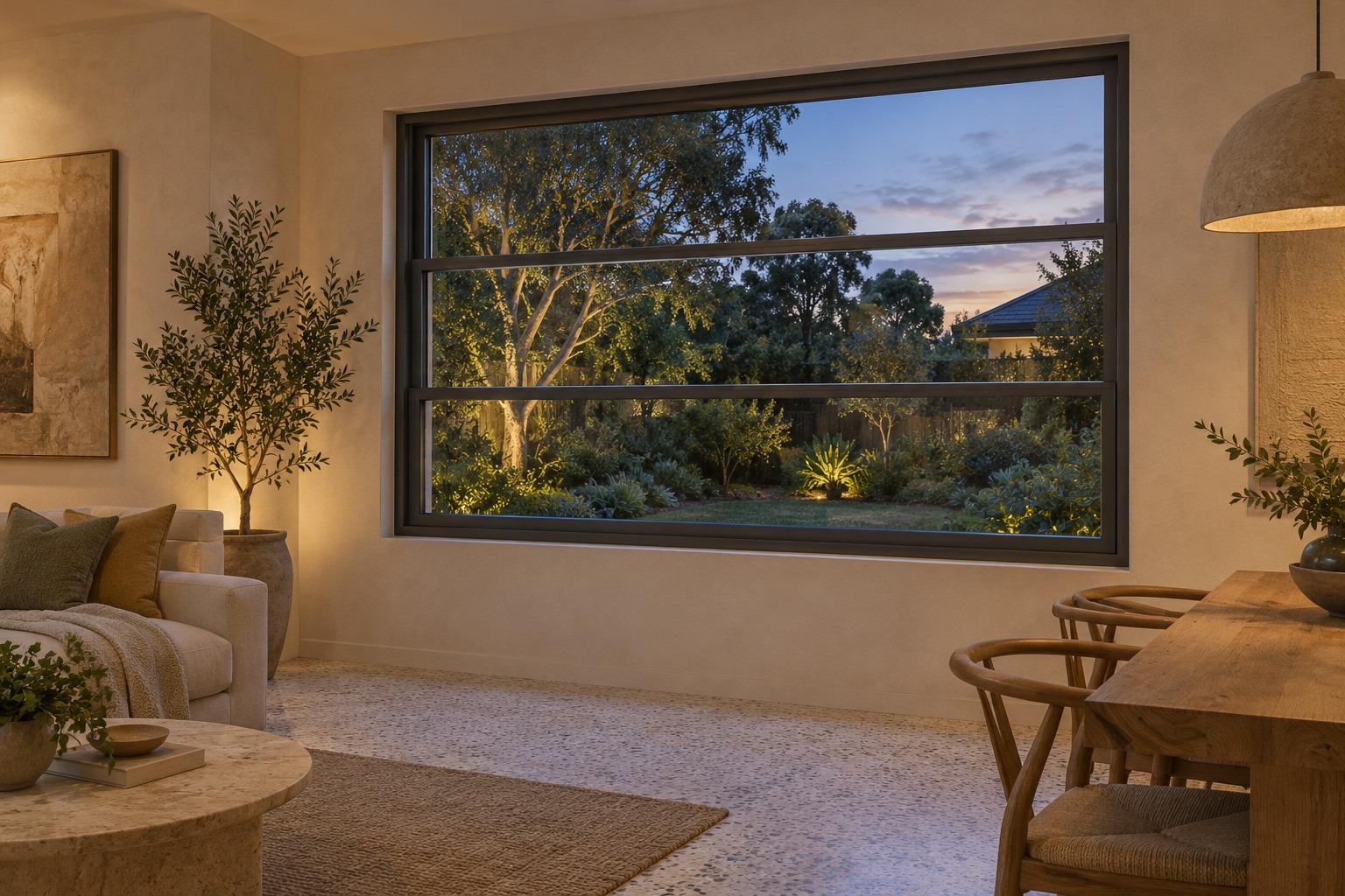 Motorised aluminium vertical sliding window in a home extension