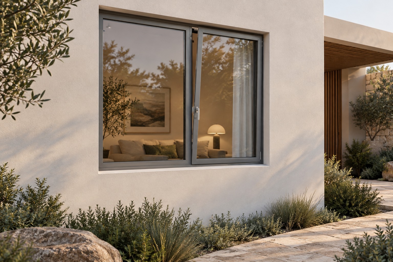 Aluminium tilt and turn window in a residential facade
