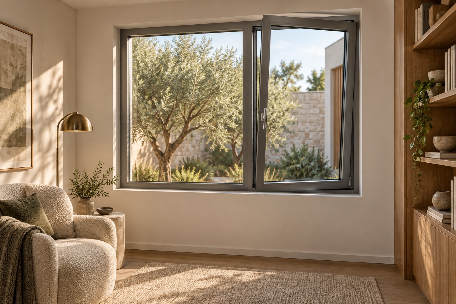 Aluminium tilt and turn window in a reading corner